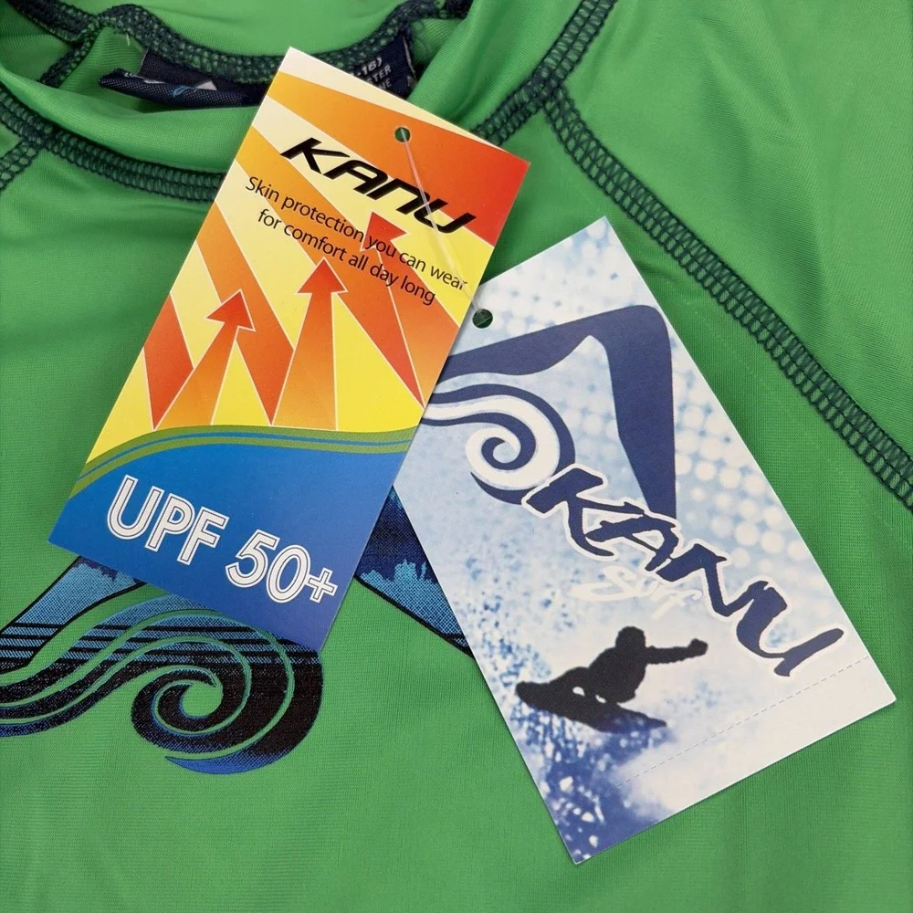 New Kanu Surf Shirt Youth XL Green UPF 50+ Swim Rash Guard Short Sleeve